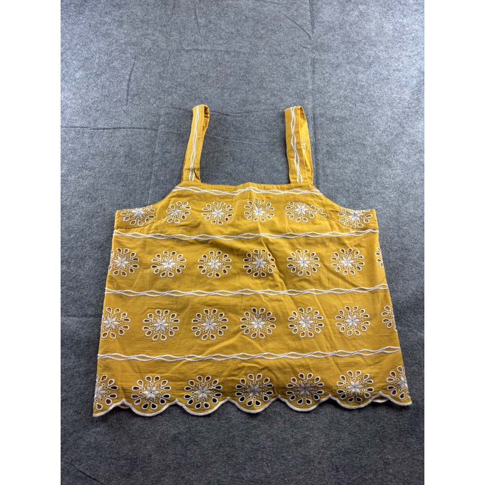 LOFT Yellow Eyelet Floral Embroidered Scallop Hem Tank Top Womens S Coastal Boho